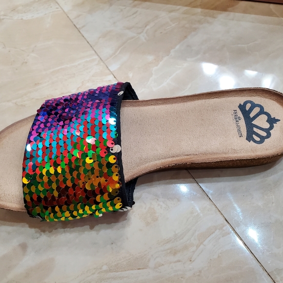 FERGALICIOUS by Fergie Miranda Rainbow Sequin Slide Sandals - Picture 6 of 7